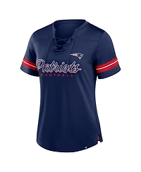 Fanatics Women's Navy New England Patriots Play Script Lace-Up T-Shirt