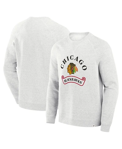 Fanatics Men's Heather Gray Chicago Blackhawks Banner Fleece Raglan Pullover Sweatshirt