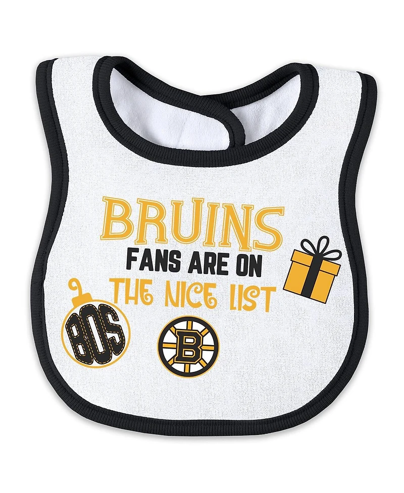 Wear by Erin Andrews Newborn 2-Piece Boston Bruins Allover Print Full-Zip Sleeper and Bib Christmas Set