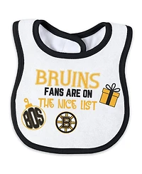 Wear by Erin Andrews Newborn 2-Piece Boston Bruins Allover Print Full-Zip Sleeper and Bib Christmas Set