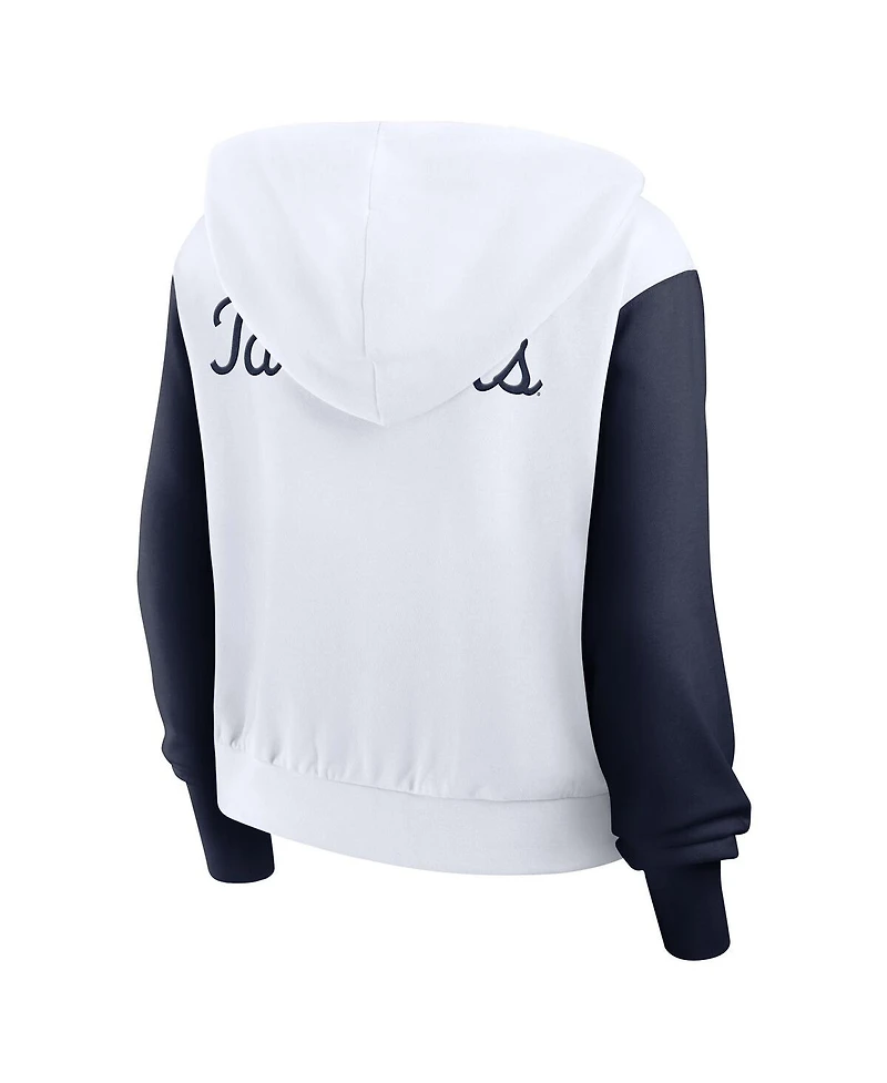 Jordan Women's White North Carolina Tar Heels Cropped Athletic Prep Color Block Script Full-Zip Hoodie