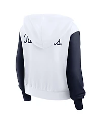 Jordan Women's White North Carolina Tar Heels Cropped Athletic Prep Color Block Script Full-Zip Hoodie