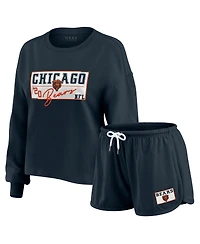 Wear by Erin Andrews Women's 2-Piece Navy Chicago Bears Heavy Rugby Jersey Long Sleeve T-Shirt and Shorts Lounge Set
