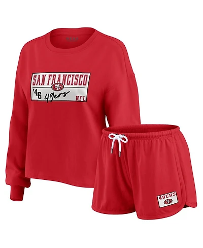 Wear by Erin Andrews Women's 2-Piece Scarlet San Francisco 49ers Heavy Rugby Jersey Long Sleeve T-Shirt and Shorts Lounge Set