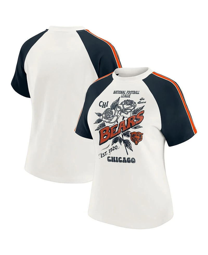Wear by Erin Andrews Women's White Chicago Bears Sleeve Stripe Distressed Raglan T-Shirt