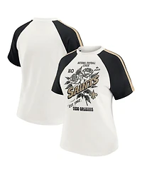 Wear by Erin Andrews Women's White New Orleans Saints Sleeve Stripe Distressed Raglan T-Shirt