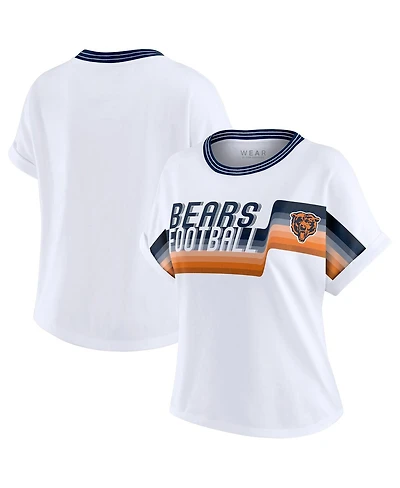 Wear by Erin Andrews Women's White Chicago Bears Cropped Center Stripe Dolman T-Shirt