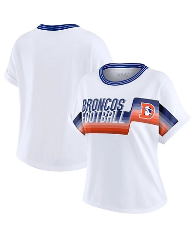 Wear by Erin Andrews Women's White Denver Broncos Cropped Center Stripe Dolman T-Shirt