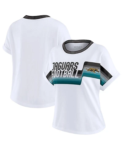 Wear by Erin Andrews Women's White Jacksonville Jaguars Cropped Center Stripe Dolman T-Shirt