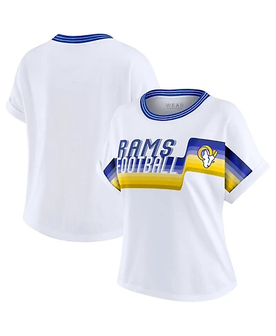 Wear by Erin Andrews Women's White Los Angeles Rams Cropped Center Stripe Dolman T-Shirt