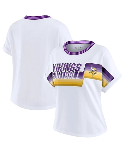 Wear by Erin Andrews Women's White Minnesota Vikings Cropped Center Stripe Dolman T-Shirt