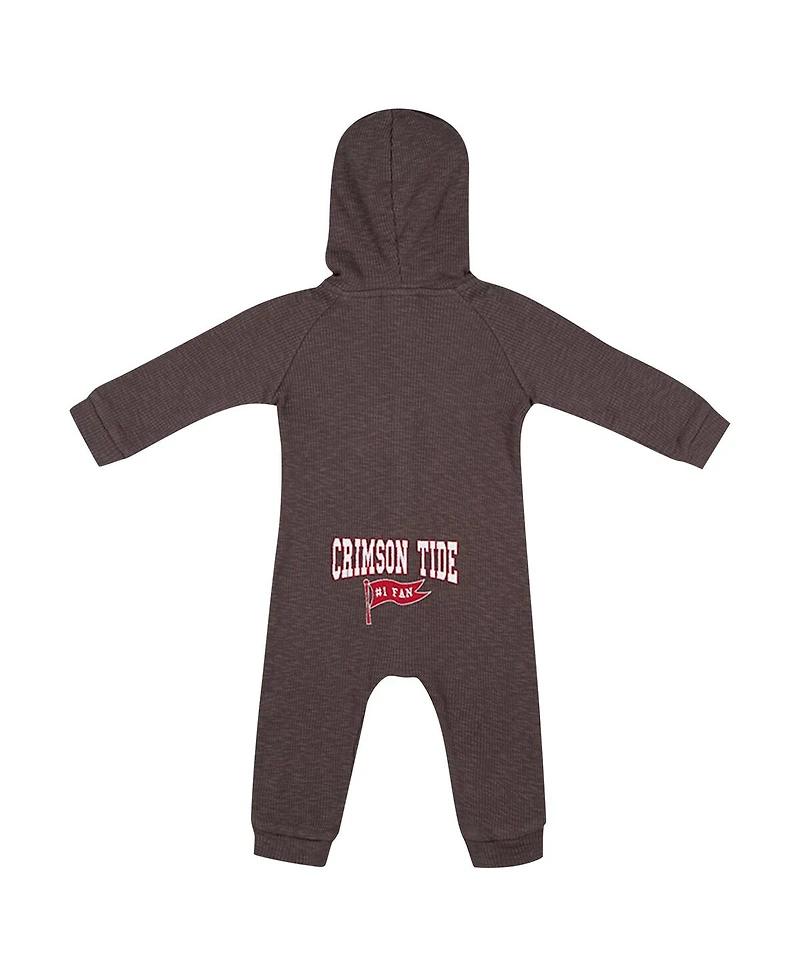 Colosseum Baby Boys and Girls Charcoal Alabama Crimson Tide Zando-Zan Waffle Full-Snap Hooded Romper