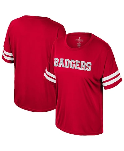 Colosseum Women's Red Wisconsin Badgers Treasure Oversized Sequin T-Shirt