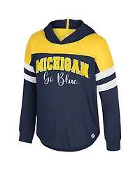 Colosseum Big Girls Navy Michigan Wolverines Reflection Hoodie Long Sleeve T-Shirt