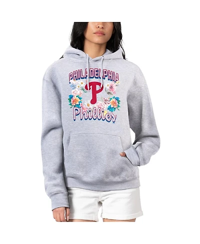 G-iii 4Her by Carl Banks Women's Heather Gray Philadelphia Phillies Flowers Graphic Pullover Hoodie