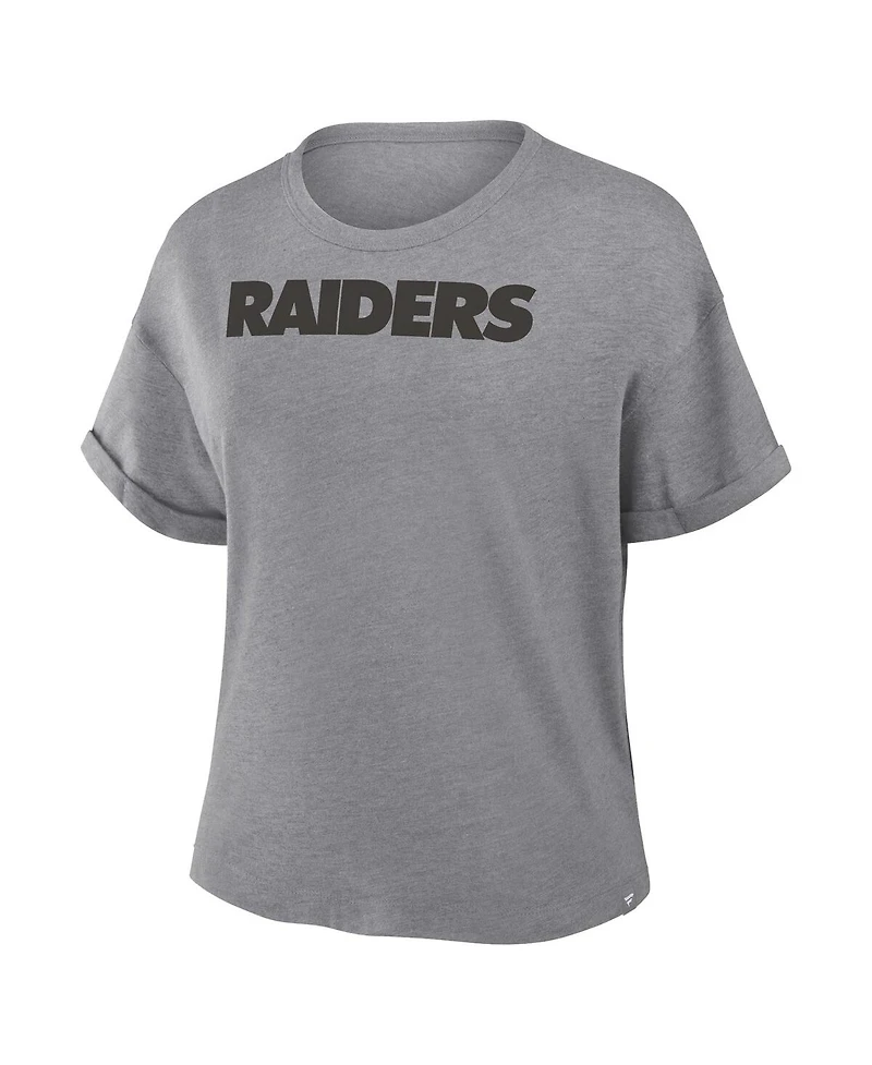 Fanatics Women's Heather Gray Las Vegas Raiders Swing Pass Tri-Blend Boxy T-Shirt