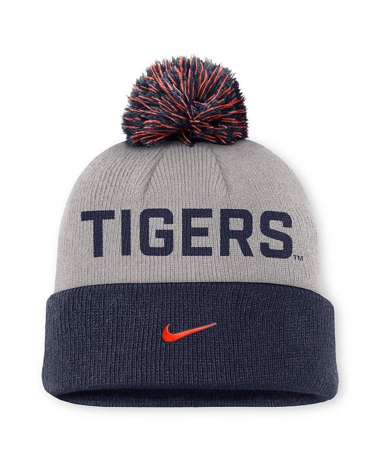 Nike Men's Gray/Navy Auburn Tigers Primetime Peak Cuffed Pom with Knit Hat