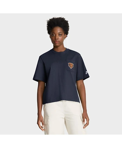 Nike Women's Navy Chicago Bears Rewind Pocket Boxy T-Shirt