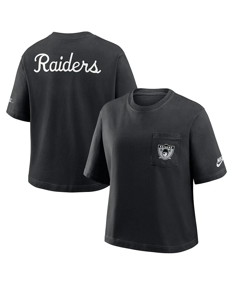 Nike Women's Black Las Vegas Raiders Rewind Pocket Boxy T-Shirt