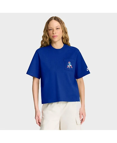 Nike Women's Navy New England Patriots Rewind Pocket Boxy T-Shirt