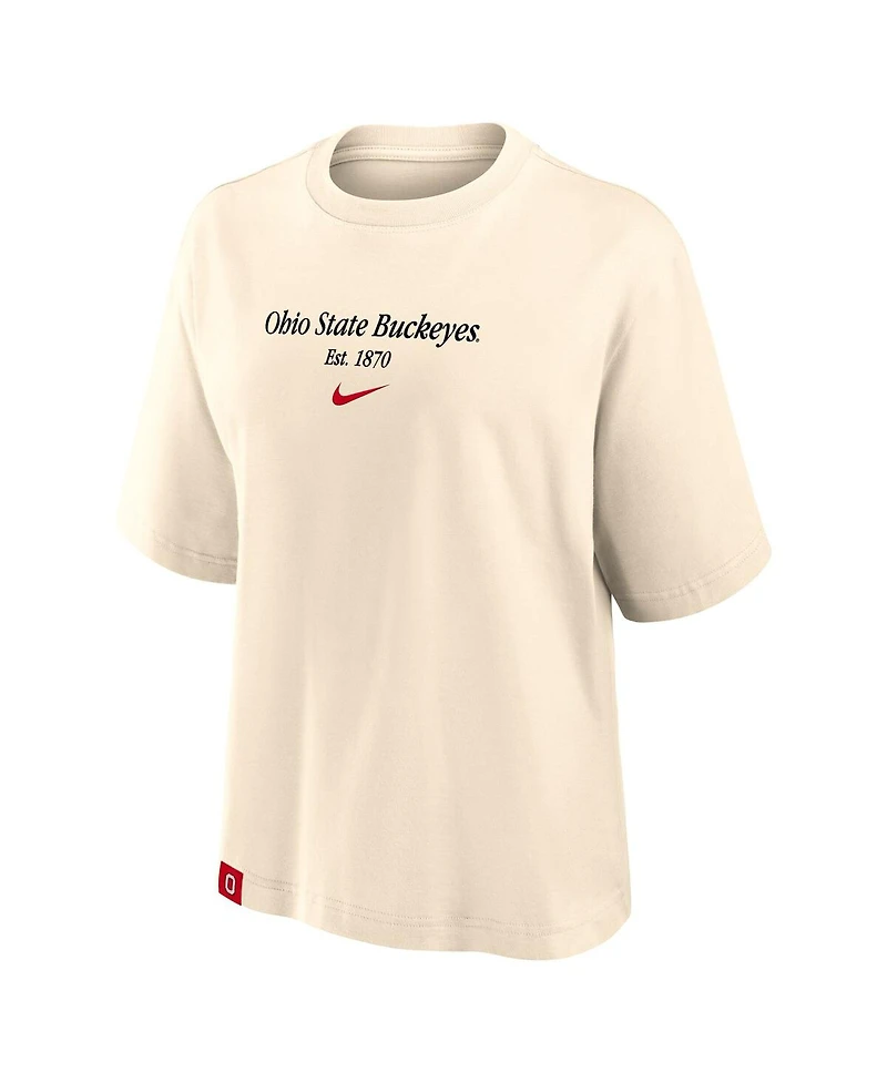 Nike Women's Cream Ohio State Buckeyes Established Tag Boxy T-Shirt