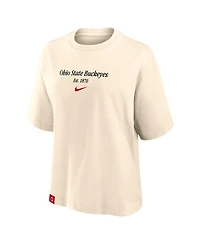 Nike Women's Cream Ohio State Buckeyes Established Tag Boxy T-Shirt
