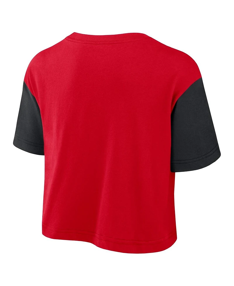 Nike Women's Scarlet/Black Ohio State Buckeyes Color-Block Script Performance Cropped T-Shirt