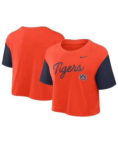 Nike Women's Orange/Navy Auburn Tigers Color-Block Script Cropped T-Shirt