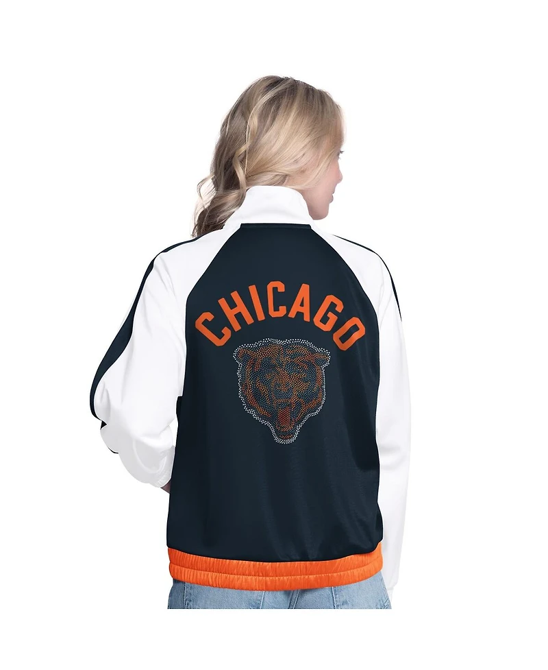 G-iii 4Her by Carl Banks Women's White/Navy Chicago Bears Rally Rhinestone Full-Zip Track Jacket