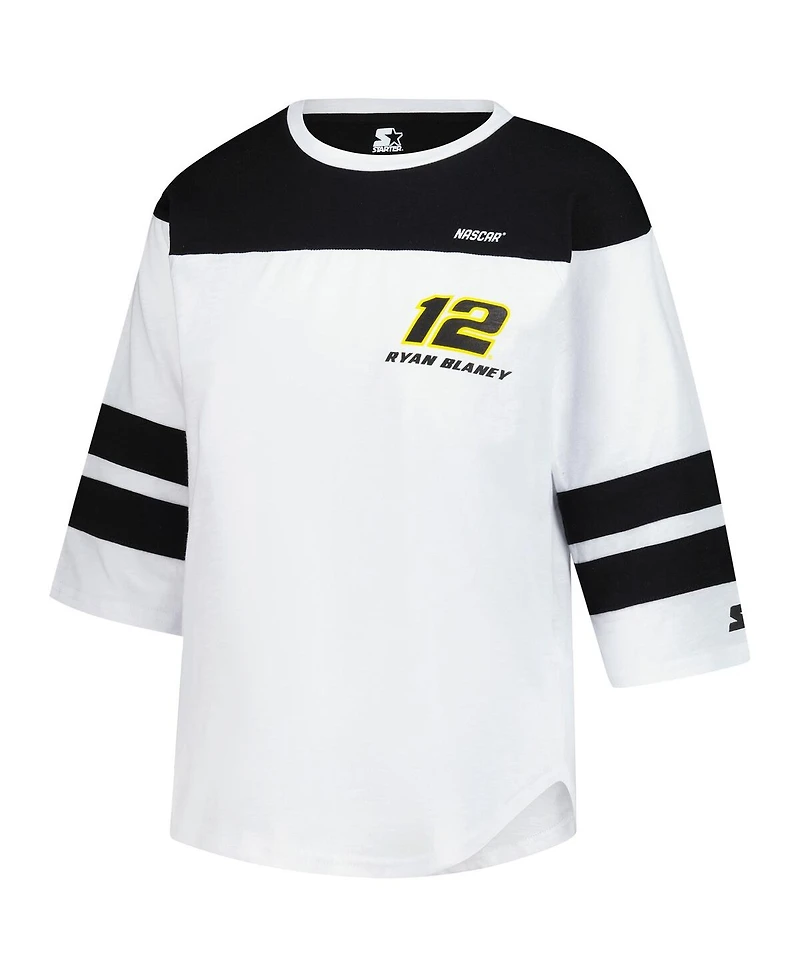 Starter Women's White Ryan Blaney Grand Slam 3/4-Sleeve T-Shirt
