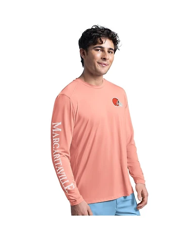 Margaritaville Men's Coral Cleveland Browns Rock Harbor Long Sleeve Rashguard Top