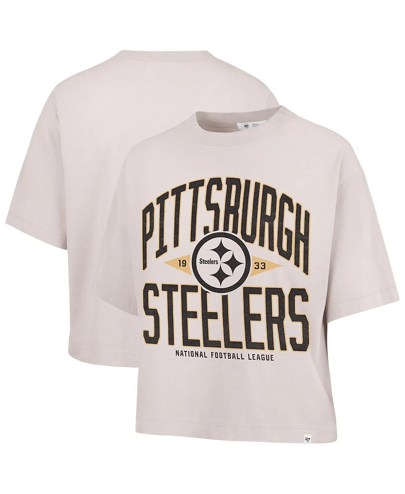 '47 Brand Women's Natural Pittsburgh Steelers Cropped Windthrow Ravine T-Shirt