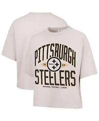 '47 Brand Women's Natural Pittsburgh Steelers Cropped Windthrow Ravine T-Shirt