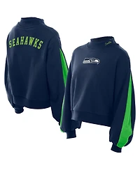 New Era Women's College Navy Seattle Seahawks Sport Night Mock Neck Balloon Sleeve Pullover Sweatshirt