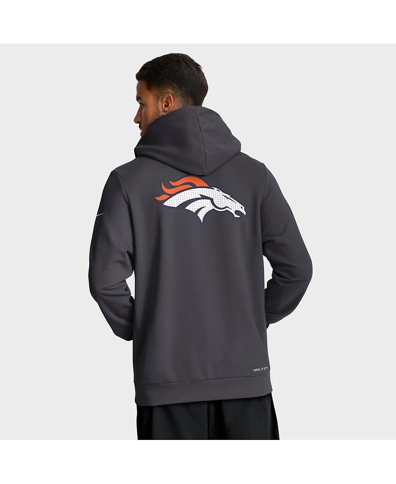 Nike Men's Anthracite Denver Broncos Sideline Standard Issue Utility Player Dri-fit Full-Zip Hoodie