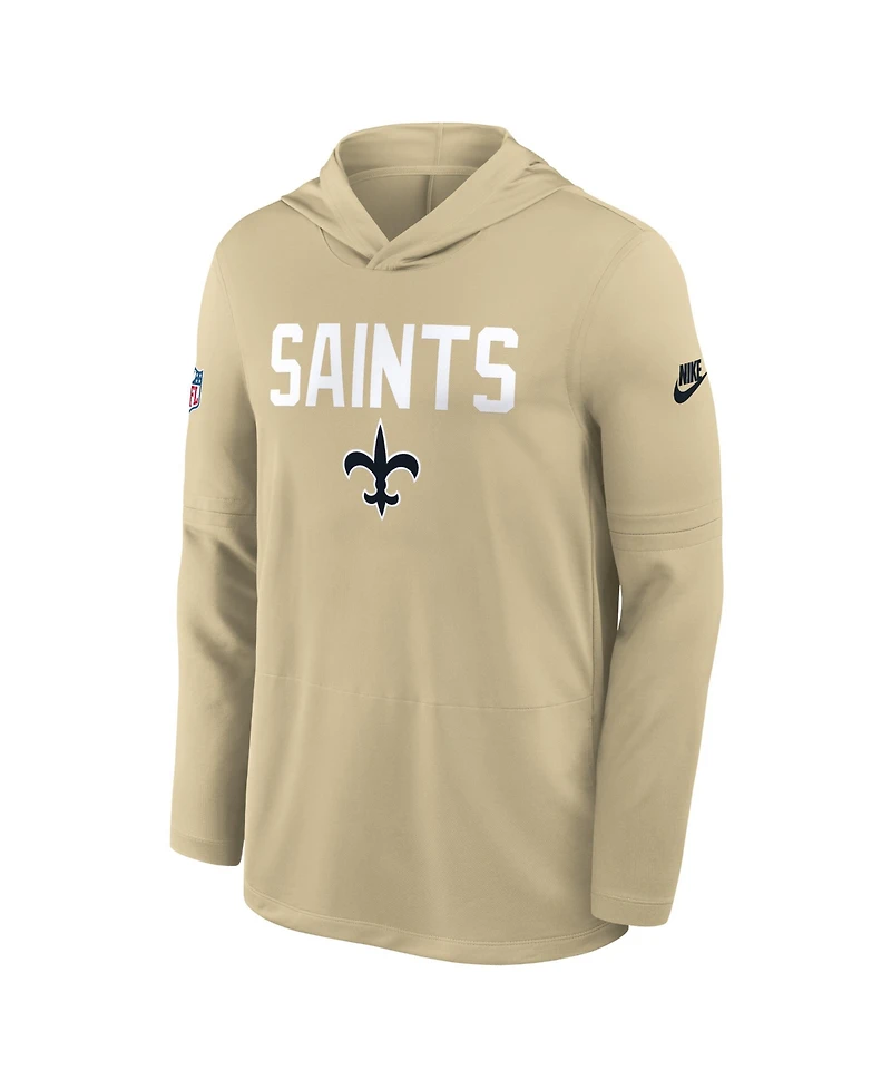 Nike Men's Gold New Orleans Saints Sideline Alt Pack Dri-fit Lightweight Hooded T-Shirt