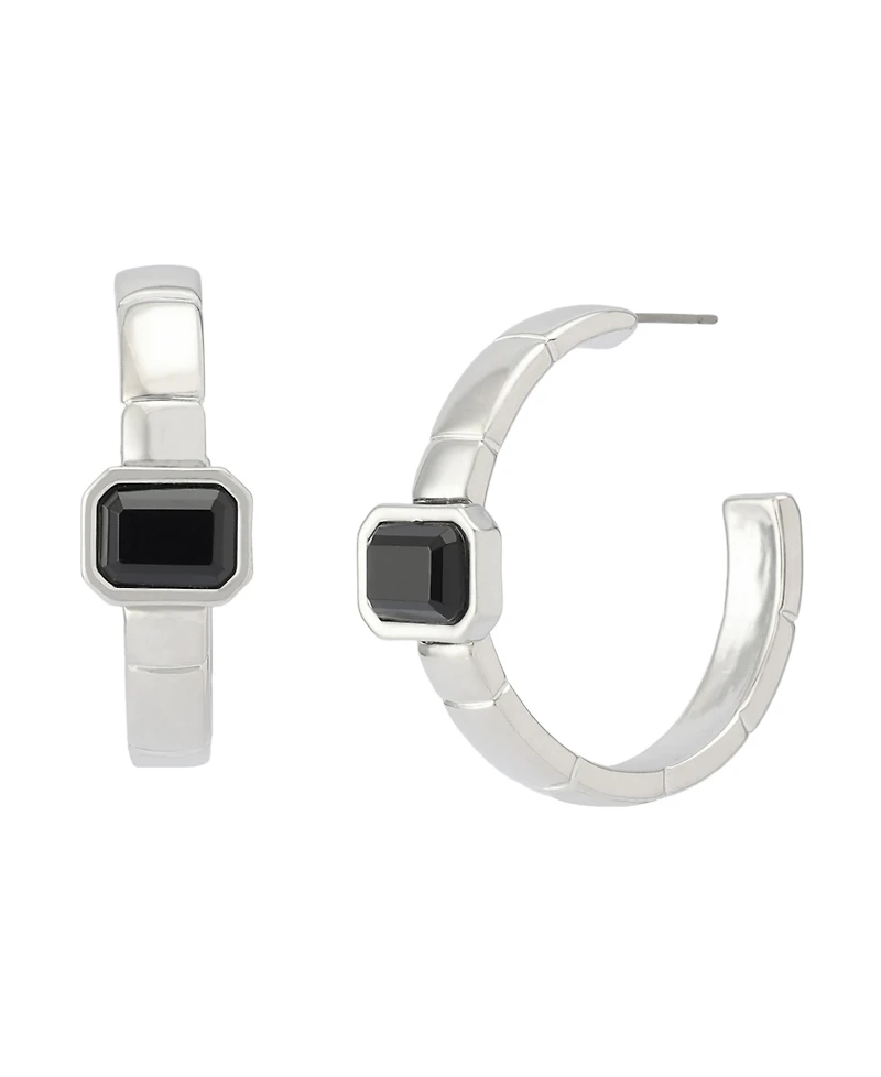 Steve Madden Faux Stone Gem Watch Chain Hoop Earrings