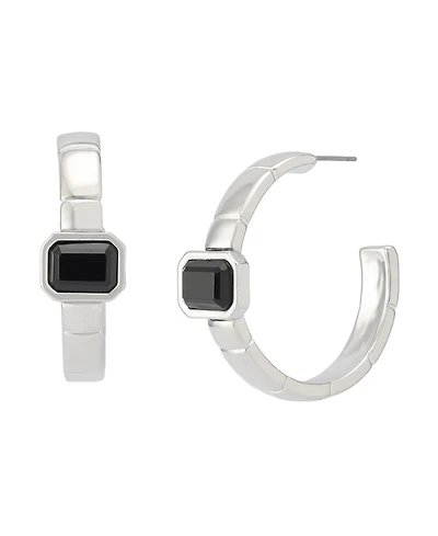 Steve Madden Faux Stone Gem Watch Chain Hoop Earrings