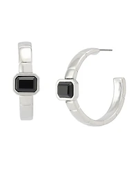 Steve Madden Faux Stone Gem Watch Chain Hoop Earrings