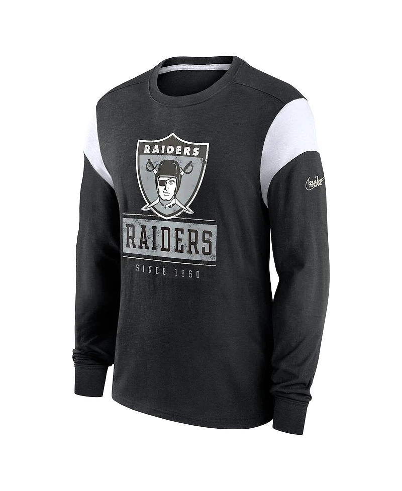 Nike Men's Heather Black Oakland Raiders Rewind Playback Helmet Long Sleeve T-Shirt