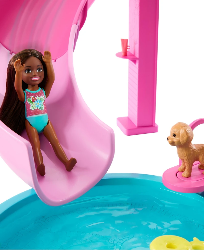 Barbie Dream Pool Playset with Slide and Bubbling Hot Tub 20 Plus Accessories Including Pet