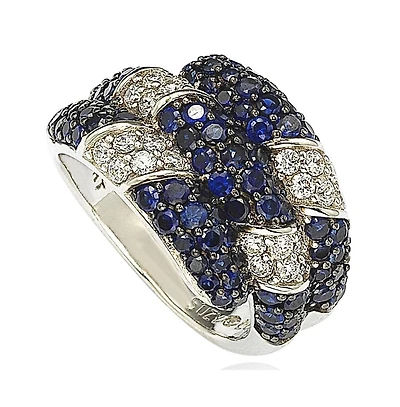 Suzy Levian New York Suzy Levian Sterling Silver Sapphire & Created White Sapphire Swirling Ring
