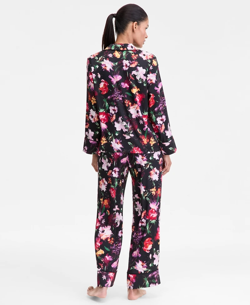 I.n.c. International Concepts Women's Printed Satin Long Pajama Set, Macy's Exclusive