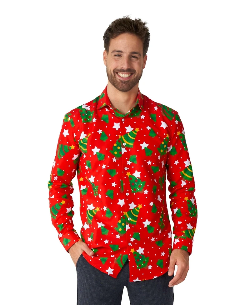 Suitmeister Men's Christmas Dress Shirt - Festive X- Mas Outfit Slim Fit Green Long sleeve