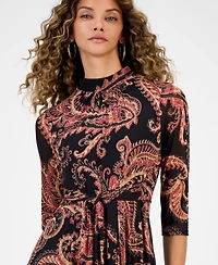 Robbie Bee Women's Printed Mock Neck Midi Dress