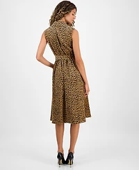 Robbie Bee Women's Sleeveless Animal-Print Shirtdress
