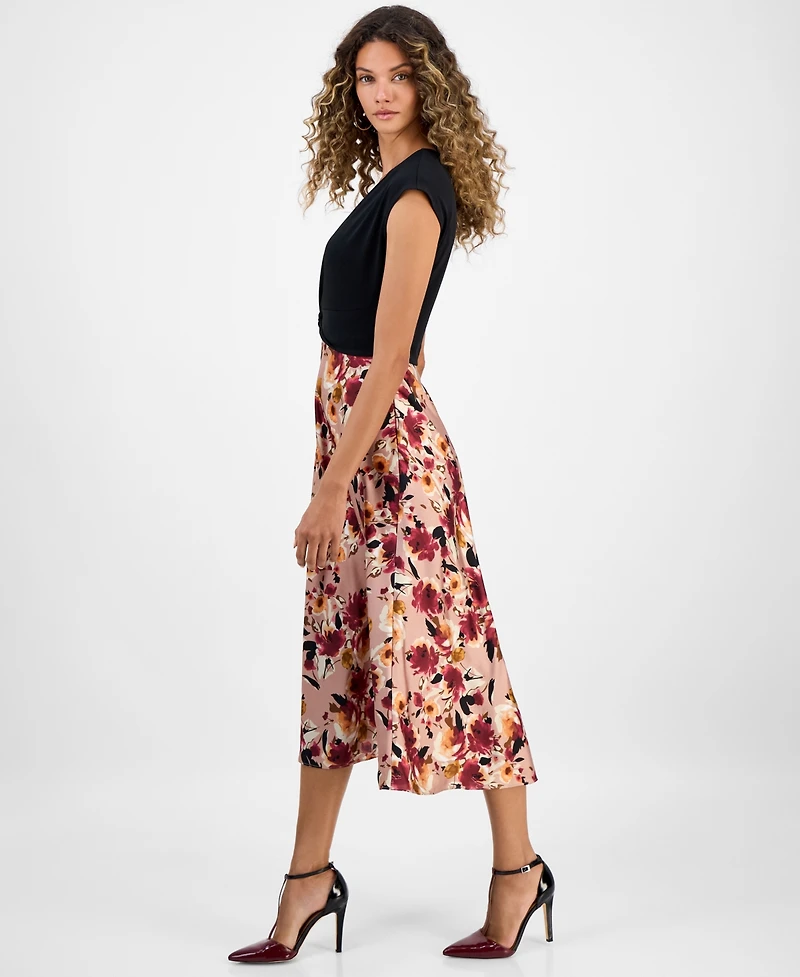 Robbie Bee Women's Colorblock Printed Cap-Sleeve Midi Dress