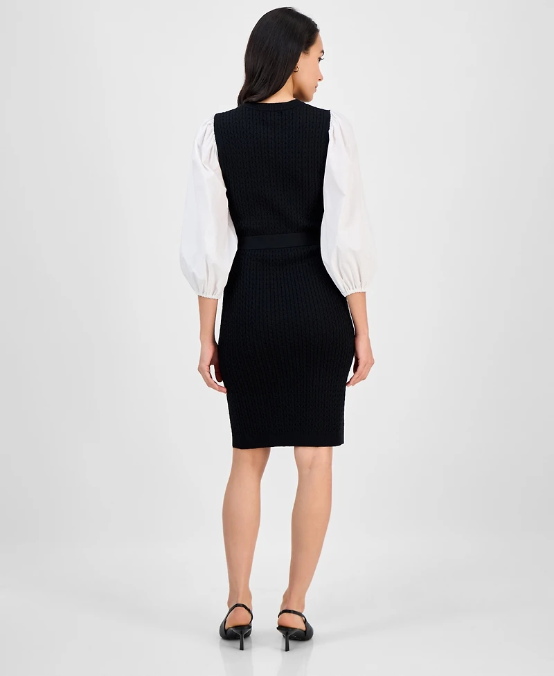 Robbie Bee Women's Mixed-Media Sweater Dress