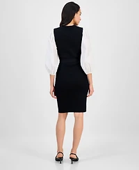 Robbie Bee Women's Mixed-Media Sweater Dress