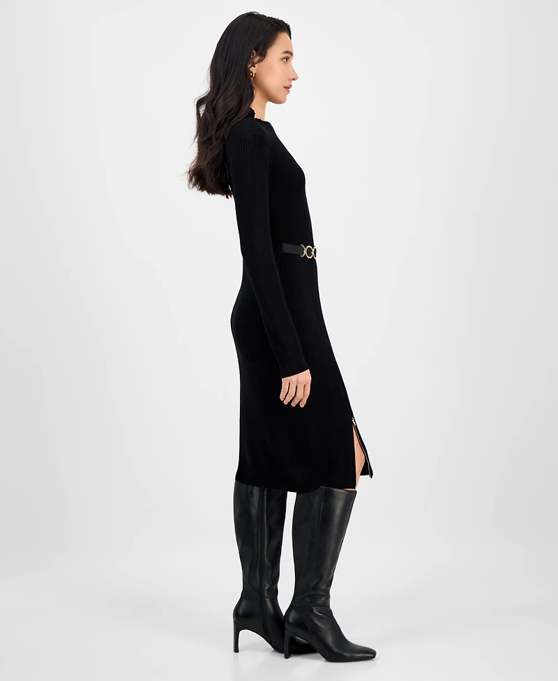 Robbie Bee Women's Mock-Neck Zip-Slit Sweater Dress